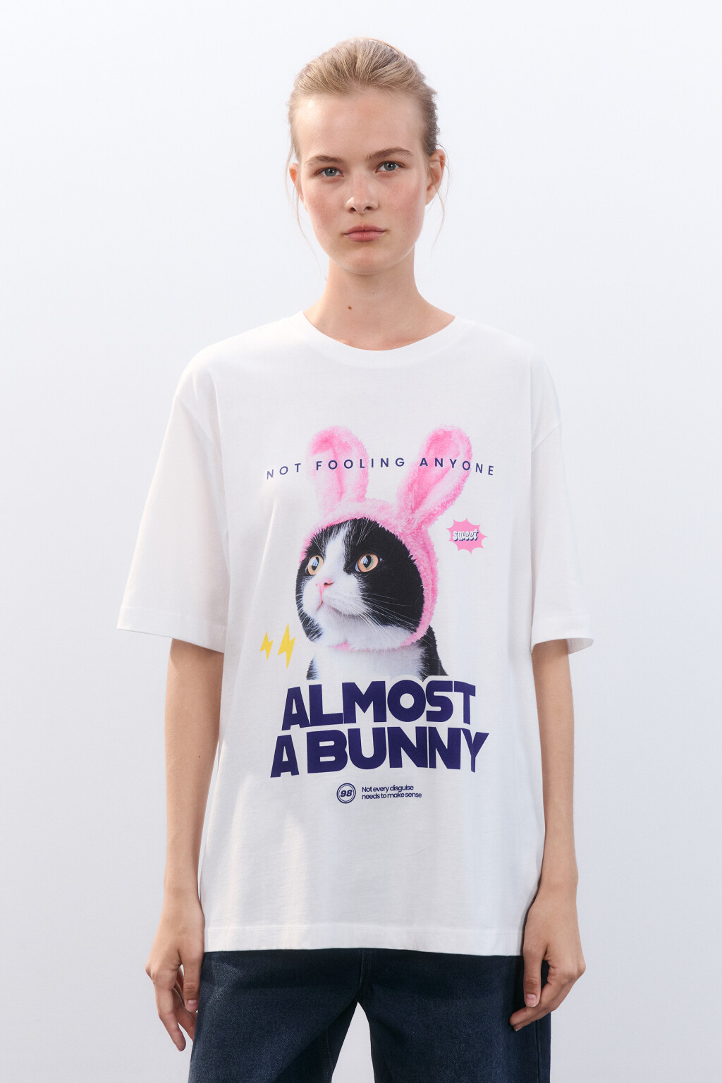 Футболка oversize с принтом - цвет белый - 2