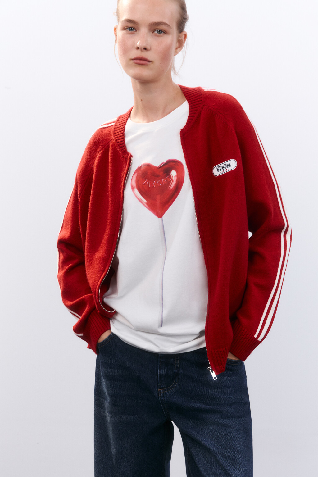 Футболка oversize с принтом - цвет красный - 1