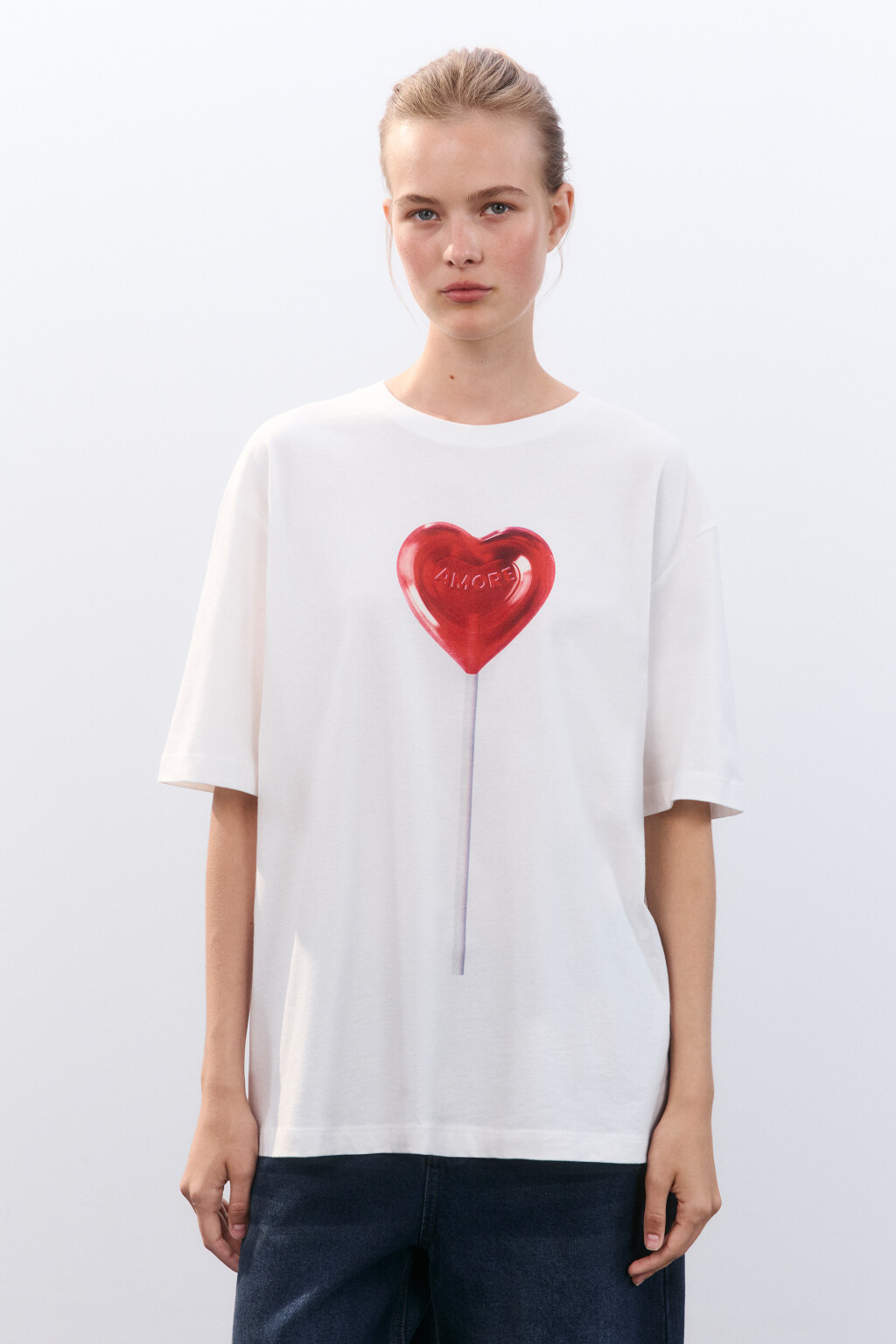 Футболка oversize с принтом - цвет красный - 2