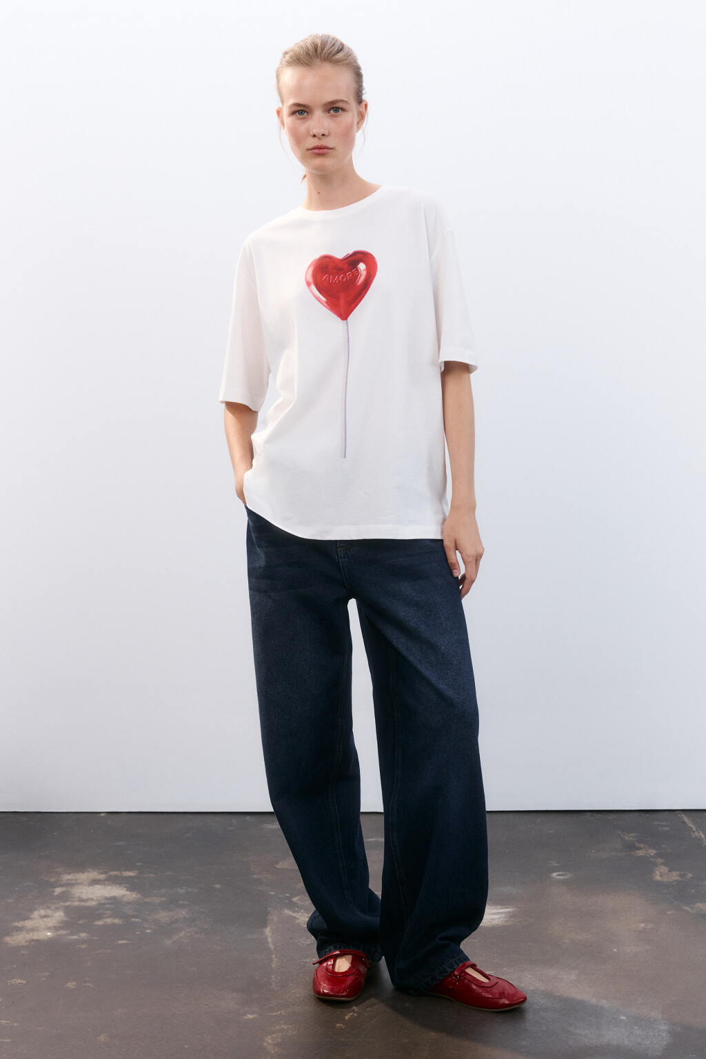 Футболка oversize с принтом - цвет красный - 4