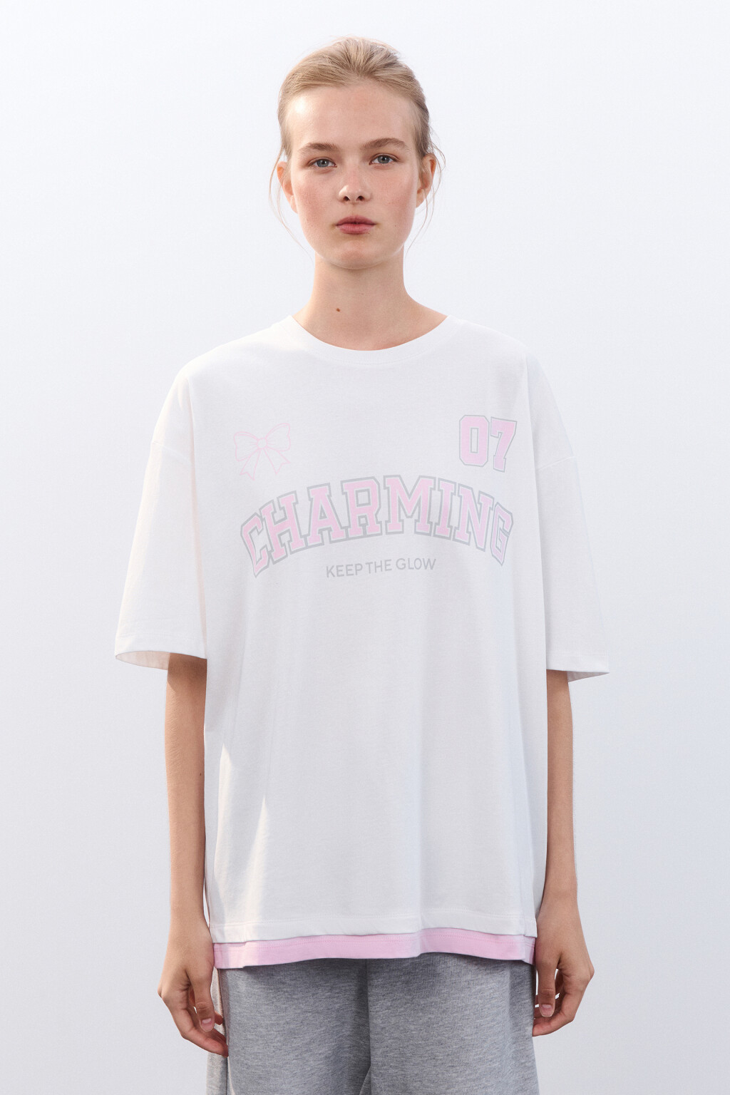 Футболка oversize с принтом - цвет белый - 3