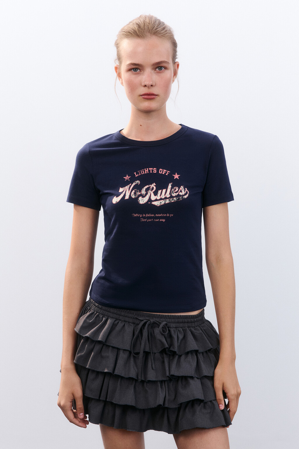 Футболка облегающая с принтом - цвет синий - 2