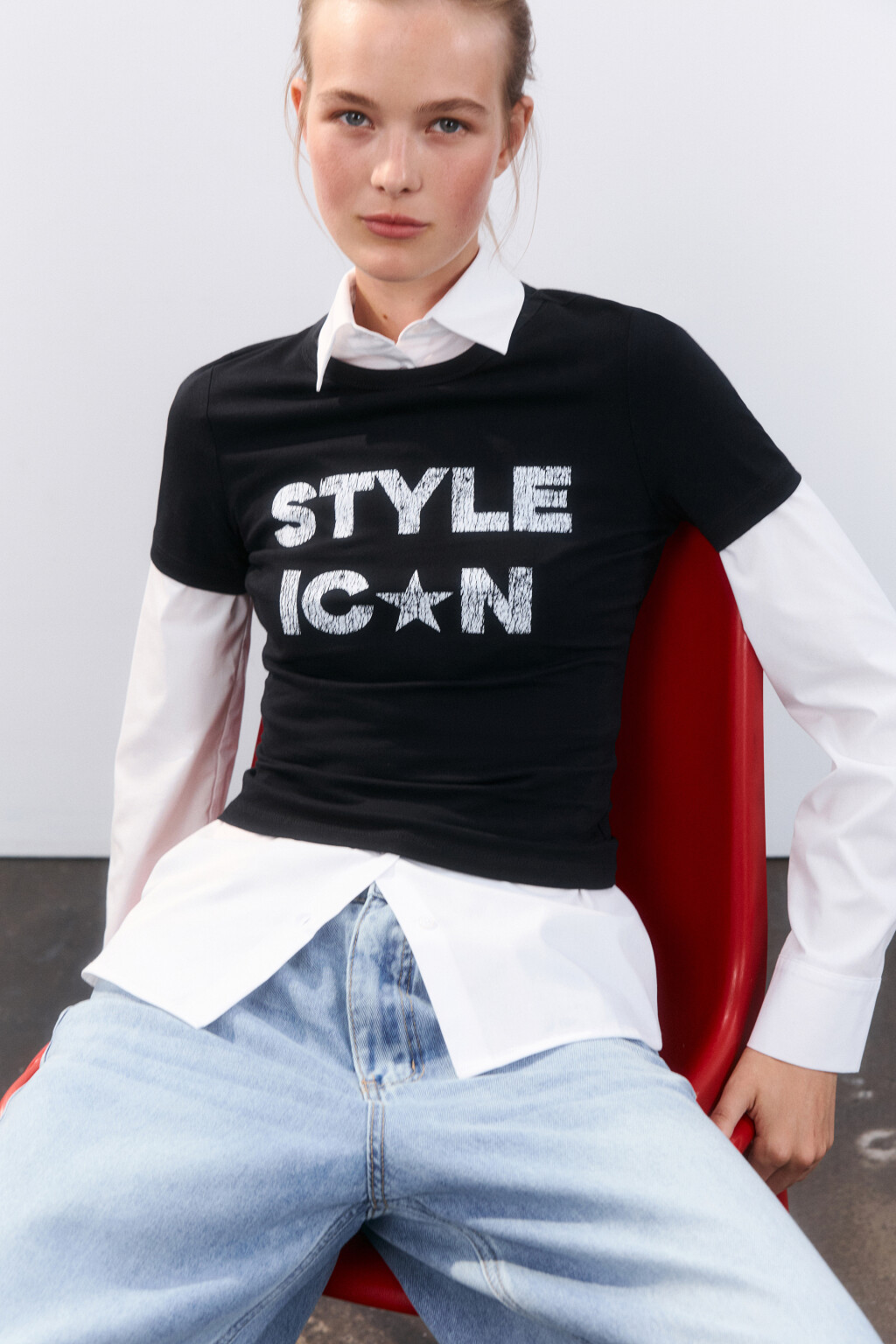 Футболка облегающая с принтом - цвет черный - 1