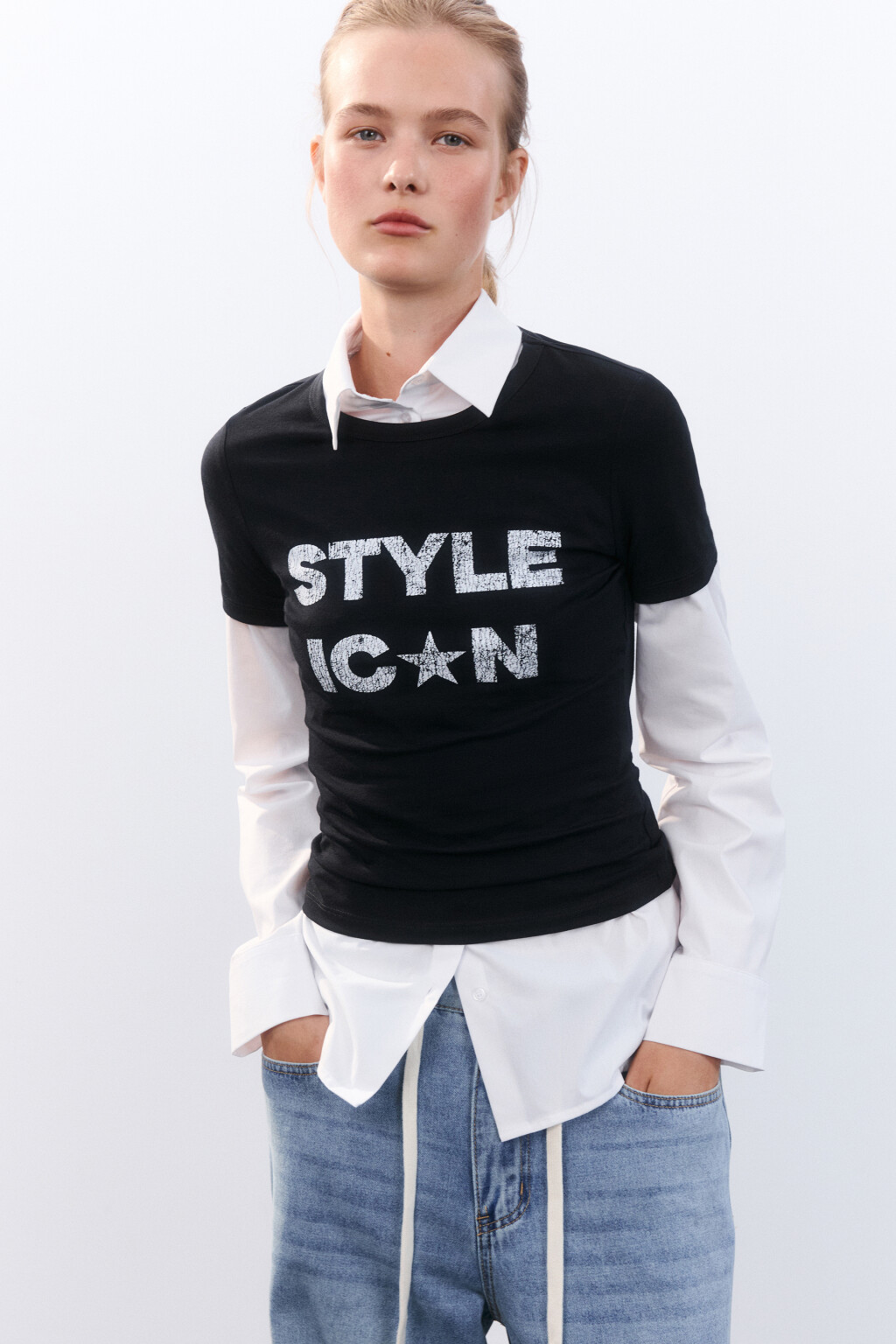 Футболка облегающая с принтом - цвет черный - 2