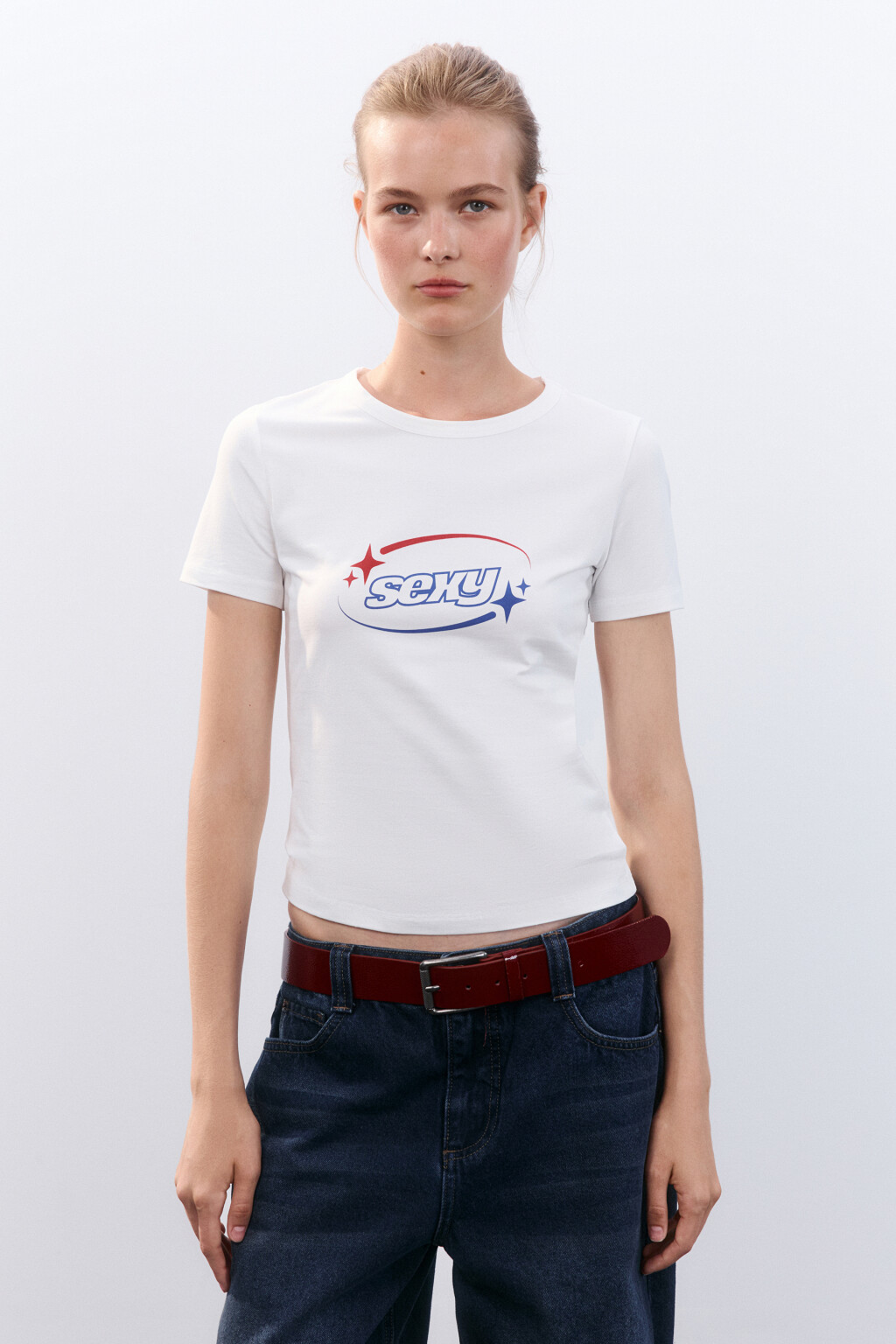 Футболка облегающая с принтом - цвет белый - 3