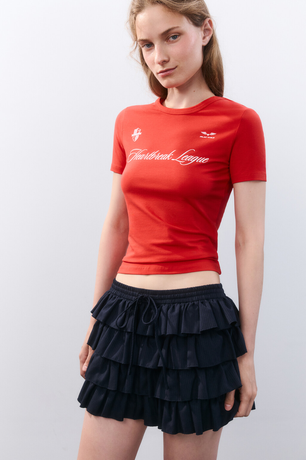 Футболка облегающая с принтом - цвет красный - 1