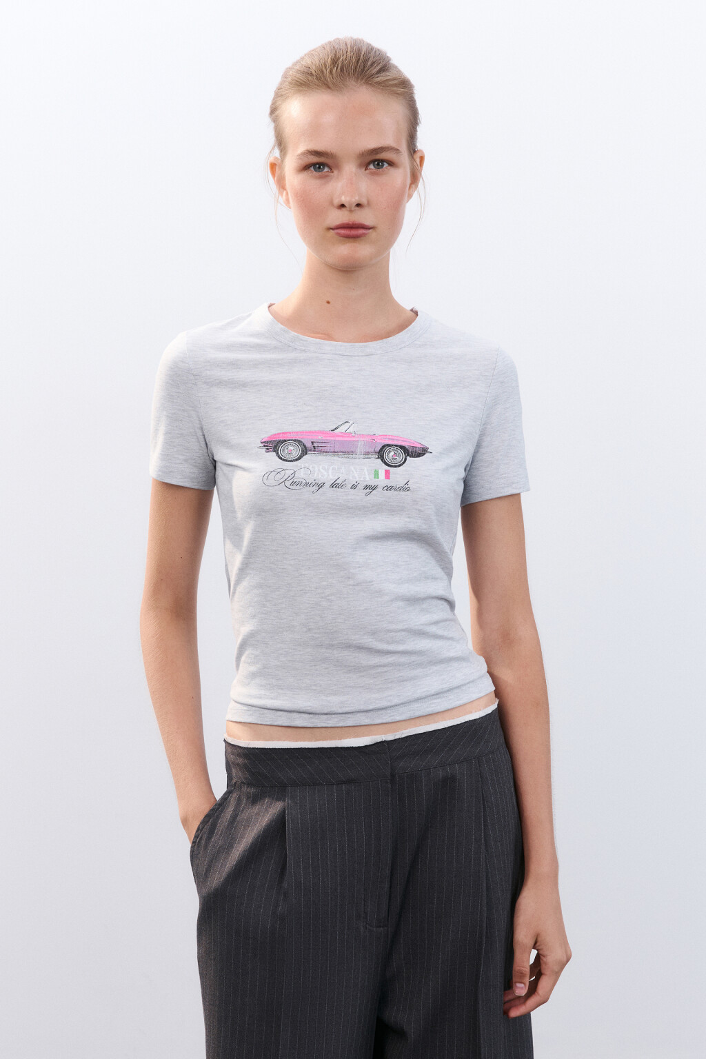 Футболка облегающая с принтом - цвет серый - 3