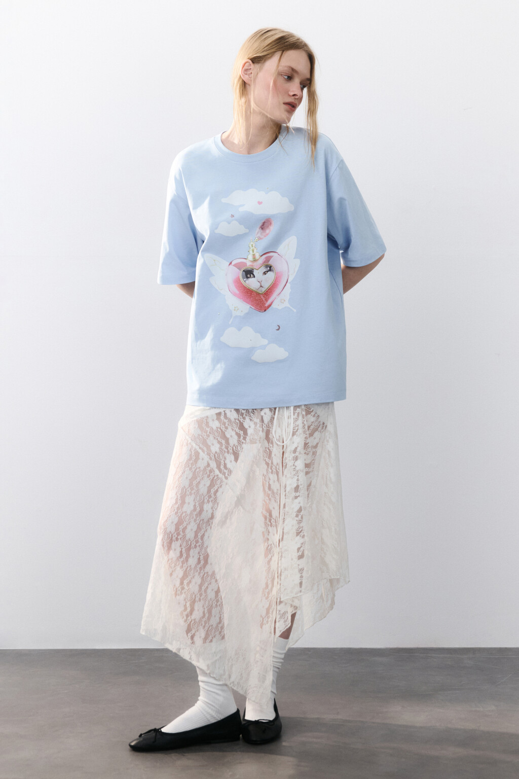 Футболка хлопковая с принтом - цвет голубой - 4