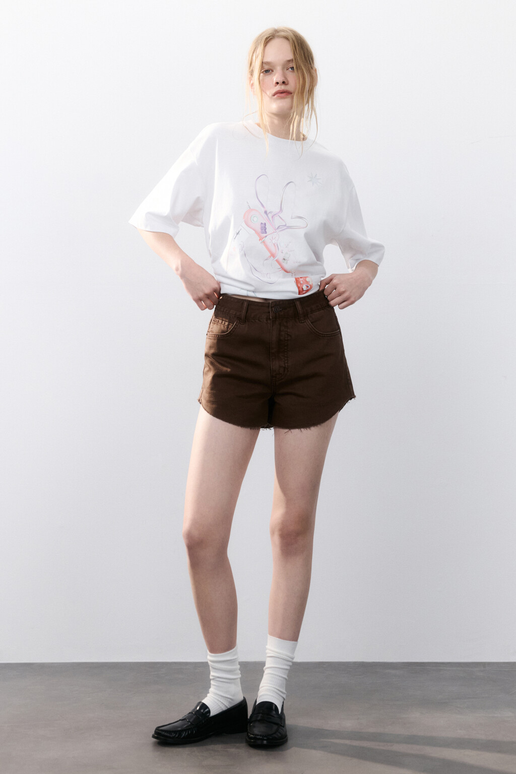 Футболка хлопковая с принтом - цвет белый - 4