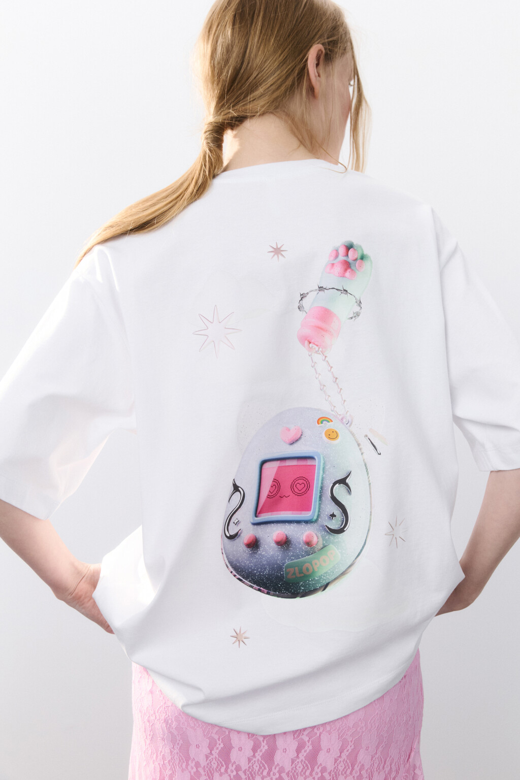 Футболка хлопковая с принтом - цвет белый - 1