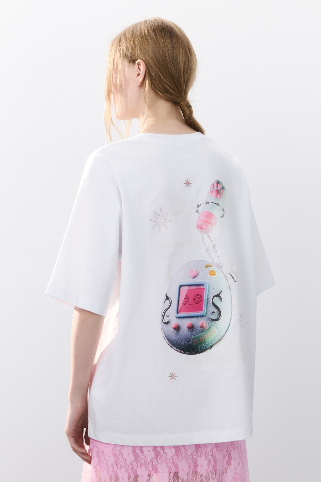 Футболка хлопковая с принтом - цвет белый - 3