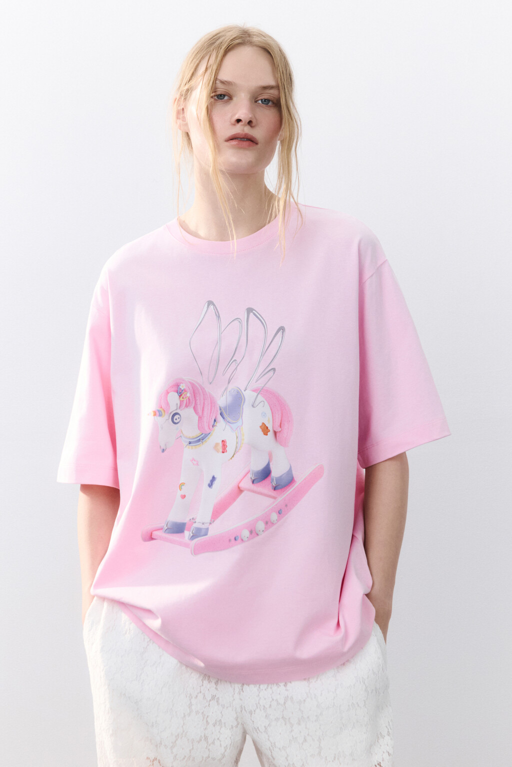 Футболка хлопковая с принтом - цвет розовый - 2