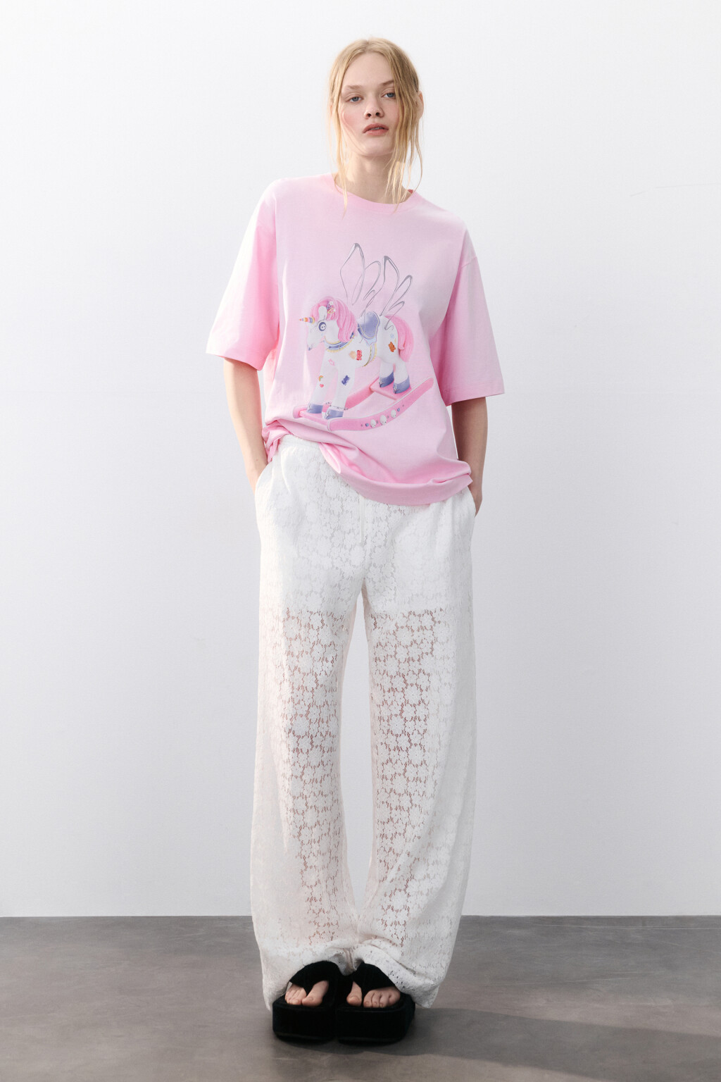 Футболка хлопковая с принтом - цвет розовый - 4