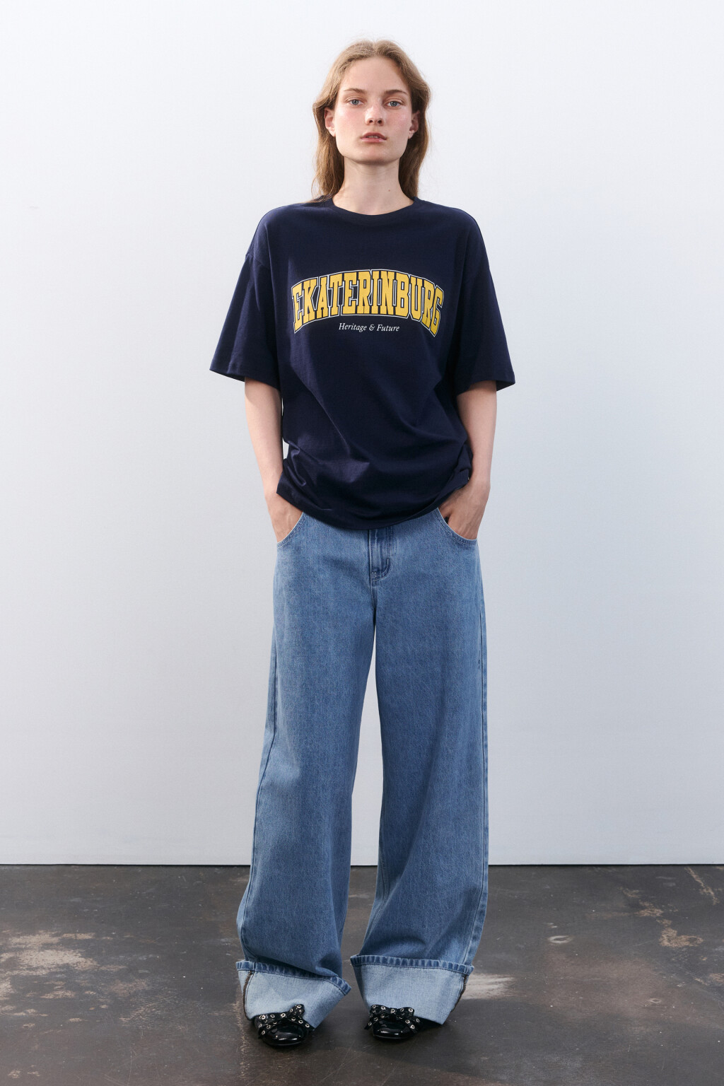 Футболка с принтом-надписью - цвет синий - 4