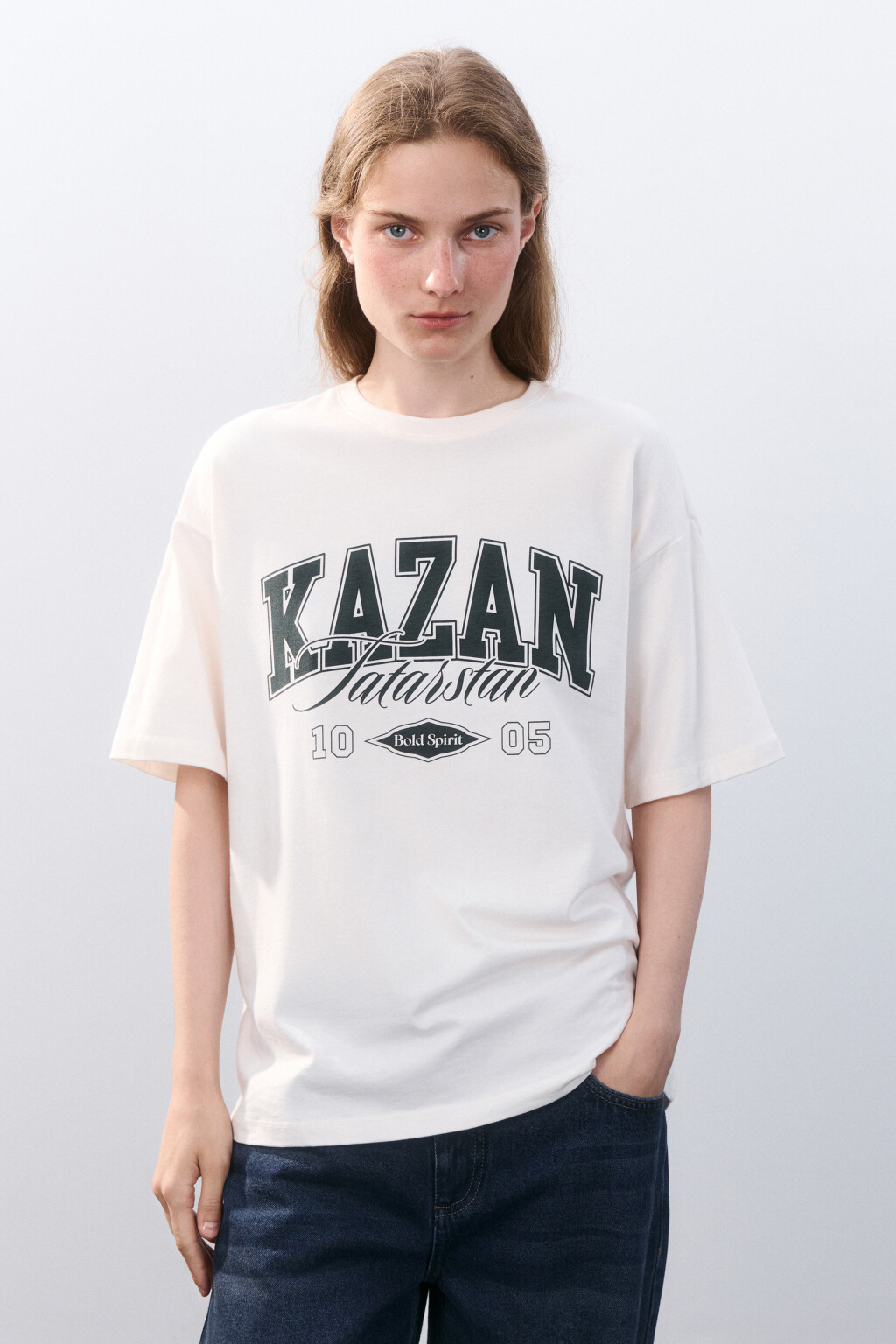 Футболка с принтом-надписью - цвет бежевый - 3