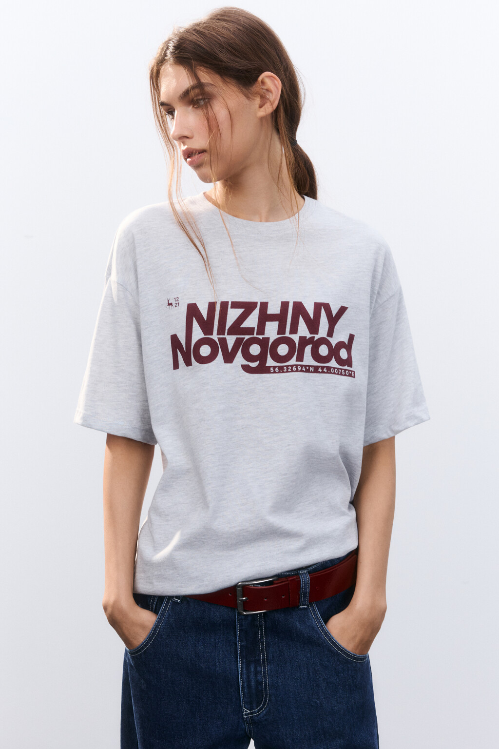 Футболка с принтом-надписью - цвет серый - 1
