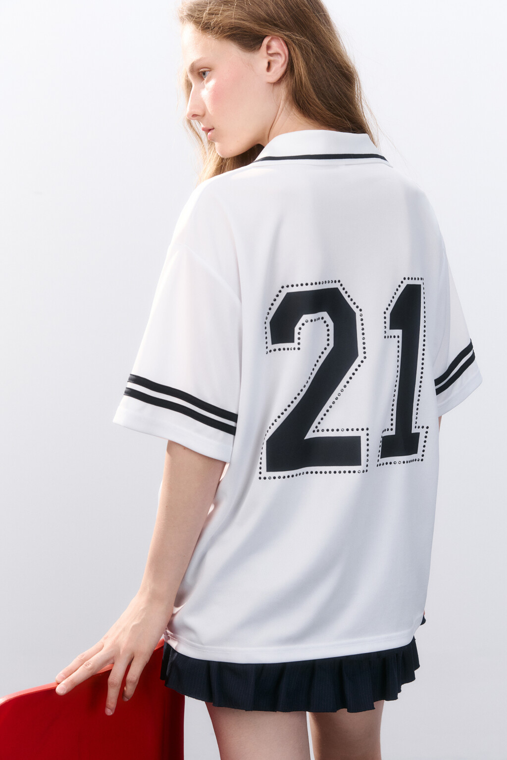 Футболка-поло с декором из страз - цвет белый - 1