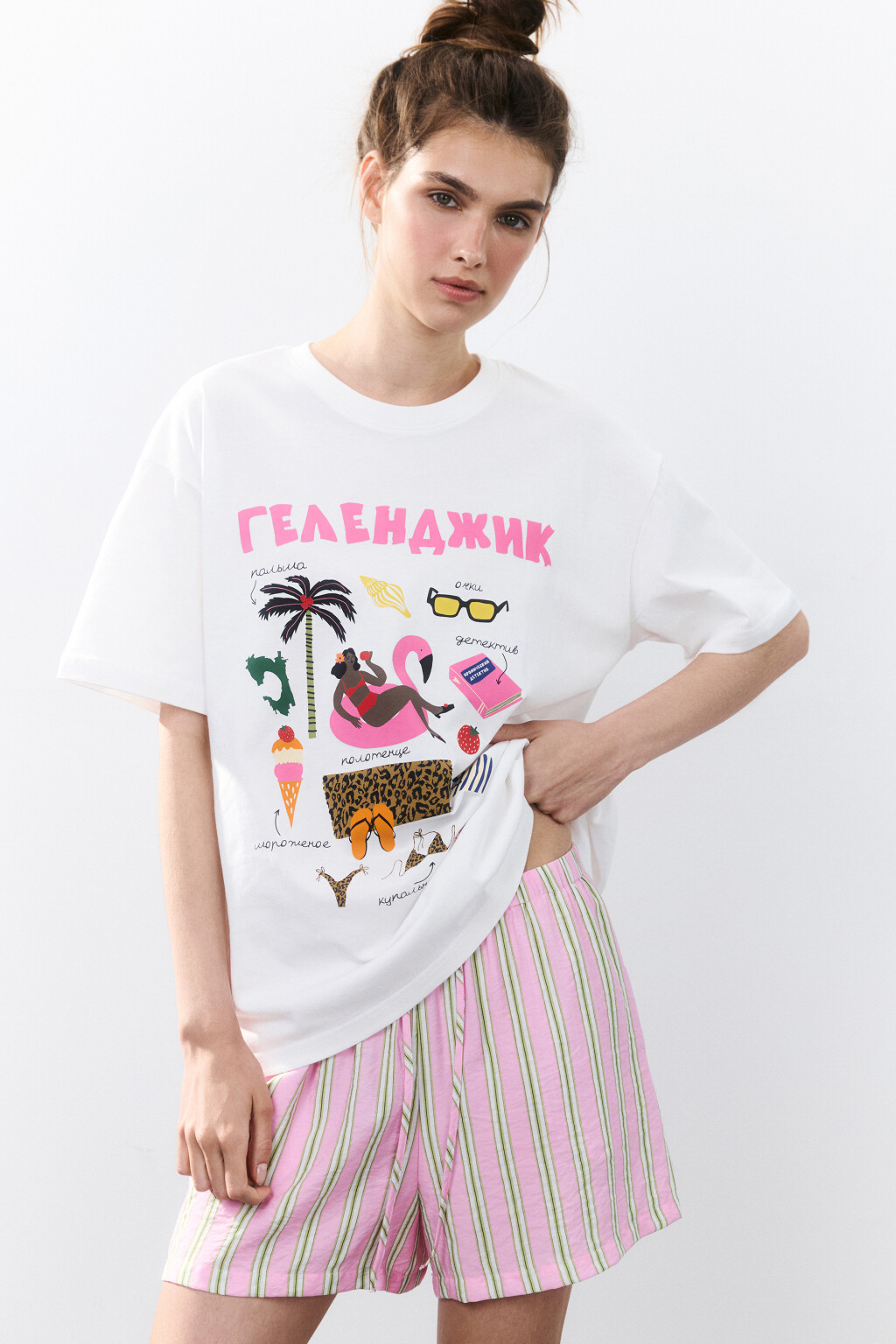 Футболка хлопковая с принтом - цвет белый - 1