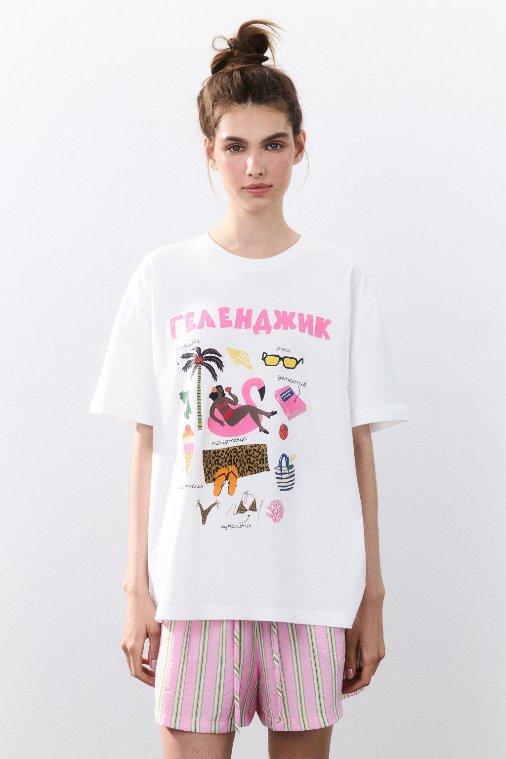 Футболка хлопковая с принтом - цвет белый - 2