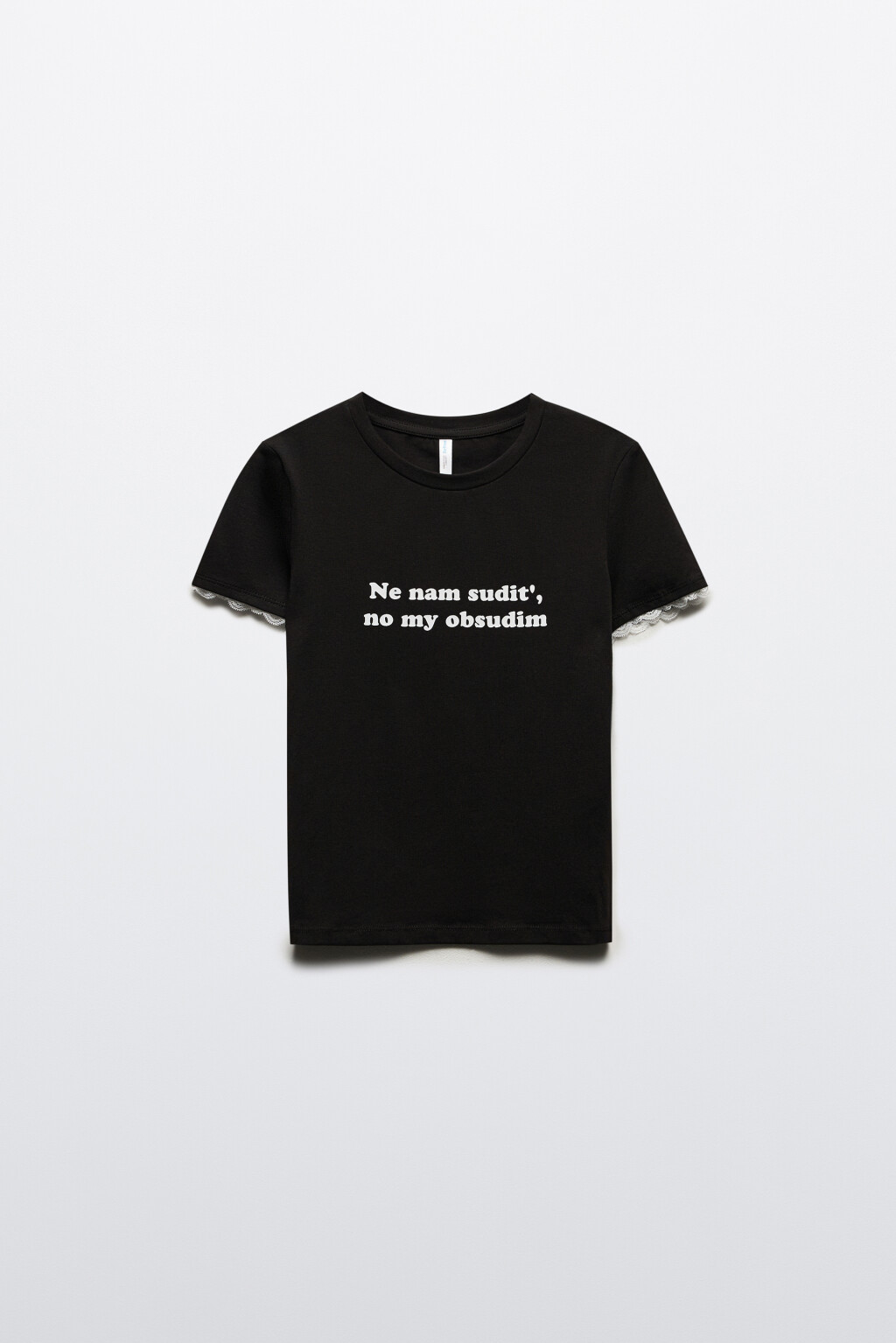 Футболка с принтом и кружевом - цвет черный - 7