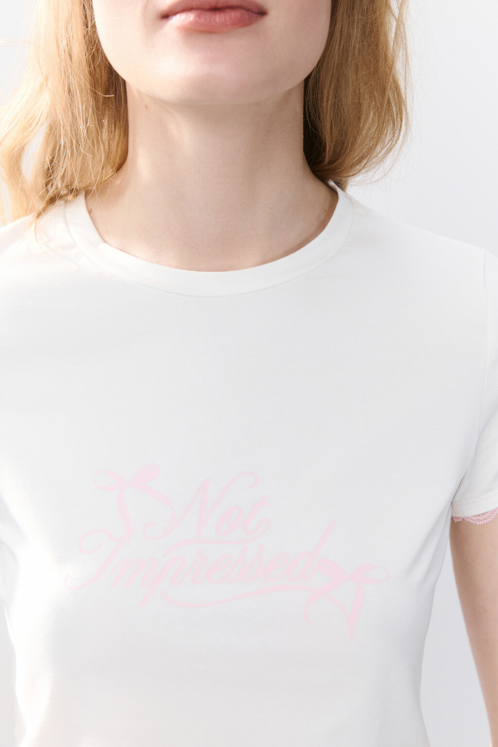 Футболка с принтом и кружевом - цвет белый - 6