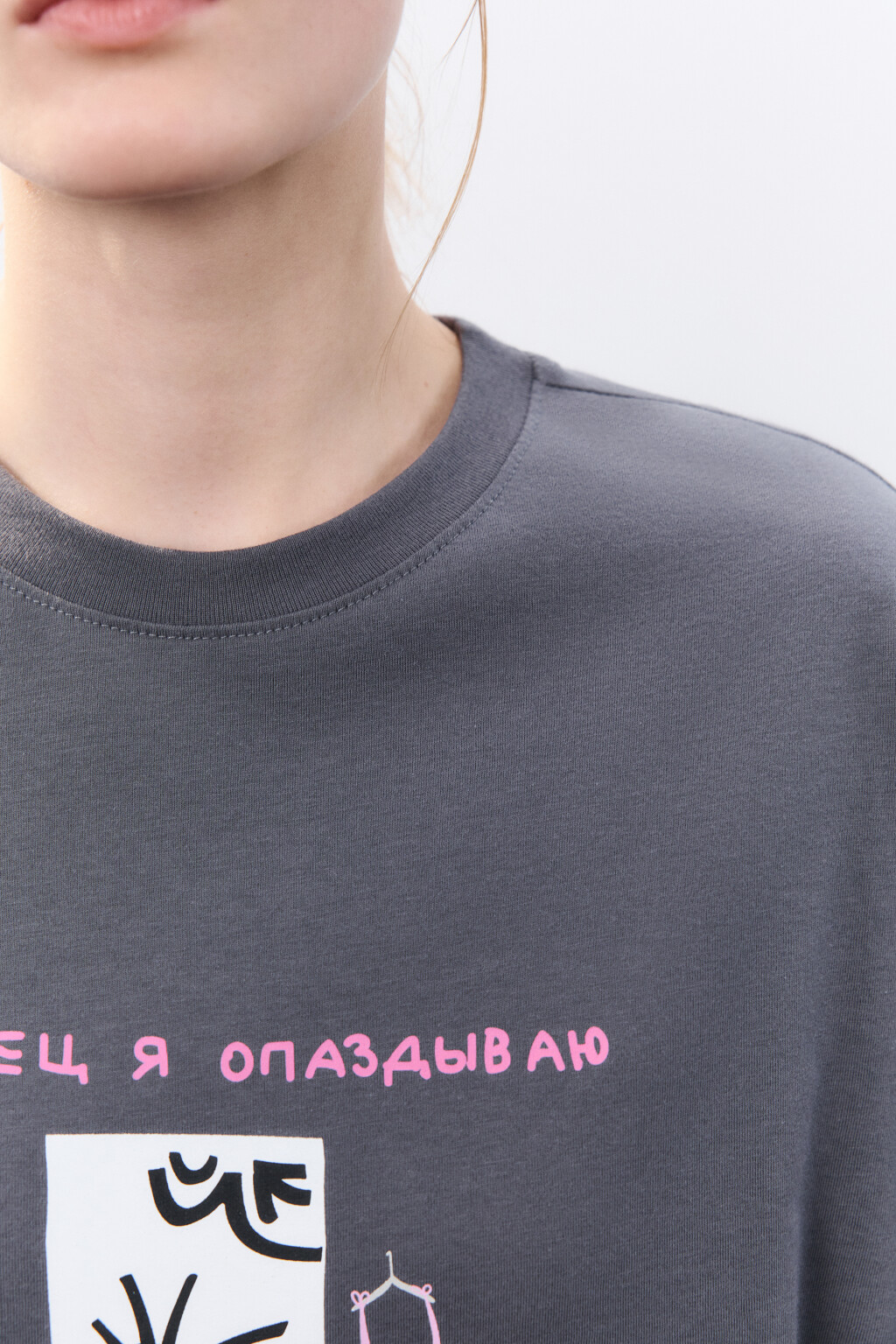 Футболка свободная с принтом - цвет серый - 6