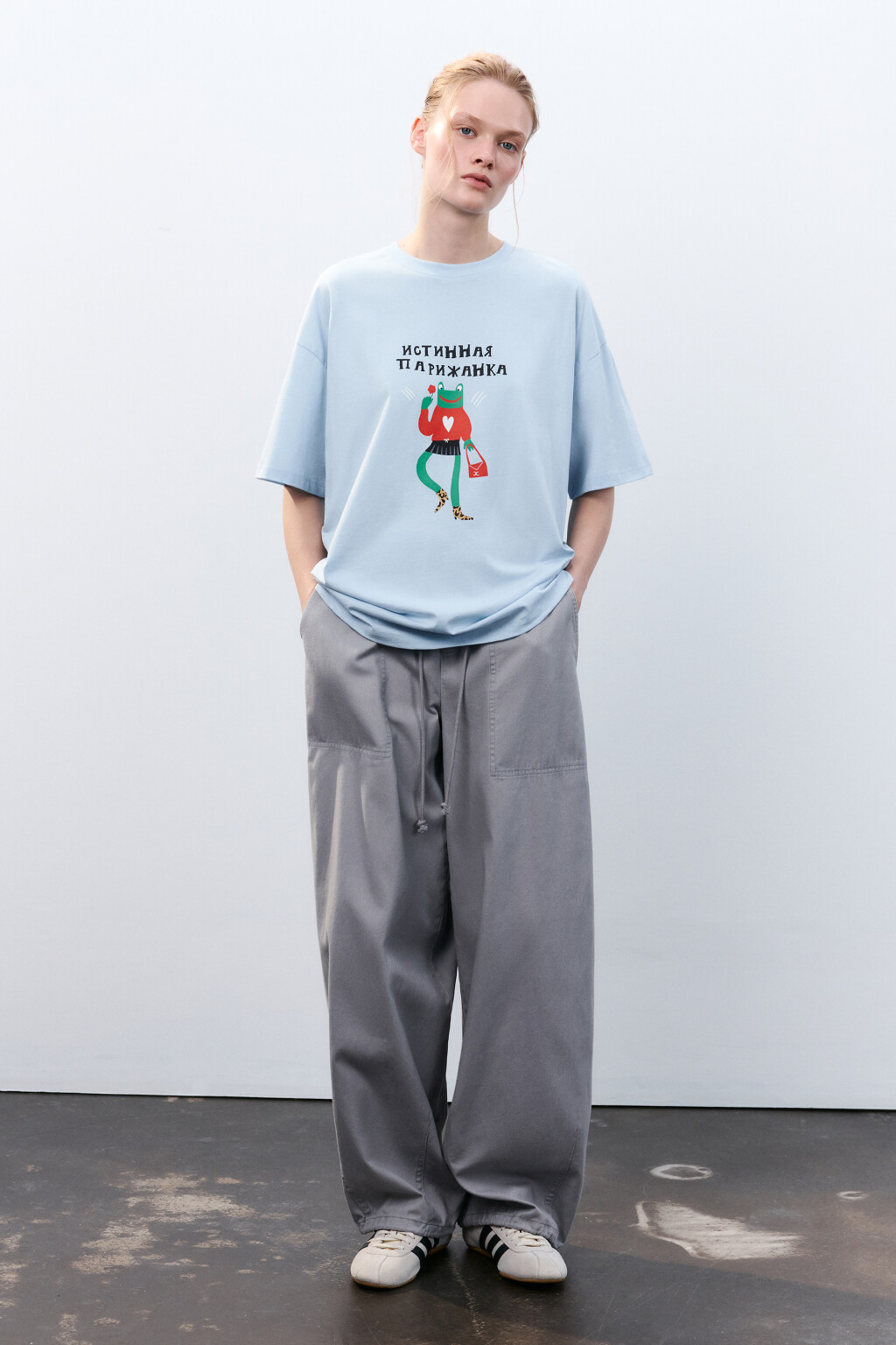 Футболка свободная с принтом - цвет голубой - 4