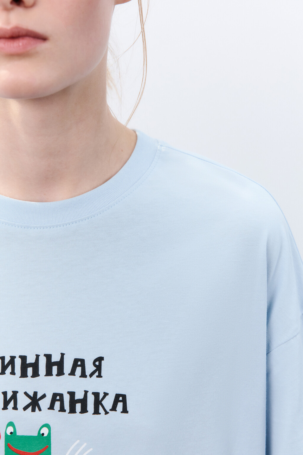 Футболка свободная с принтом - цвет голубой - 6
