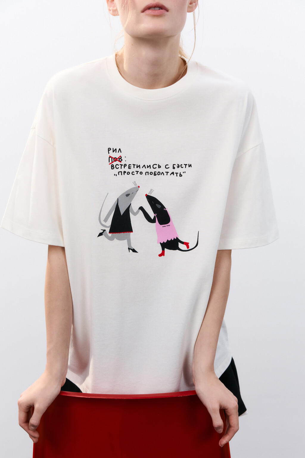 Футболка свободная с принтом - цвет белый - 1