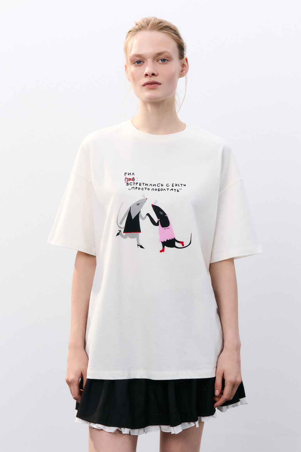 Футболка свободная с принтом - цвет белый - 2