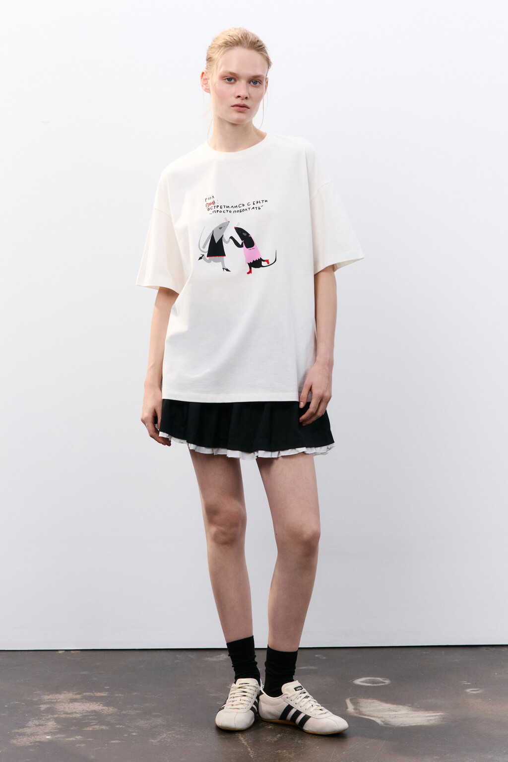 Футболка свободная с принтом - цвет белый - 4