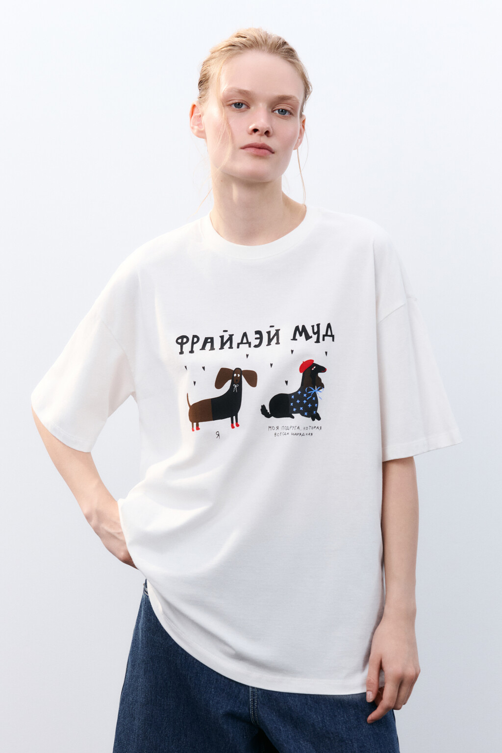 Футболка свободная с принтом - цвет белый - 2