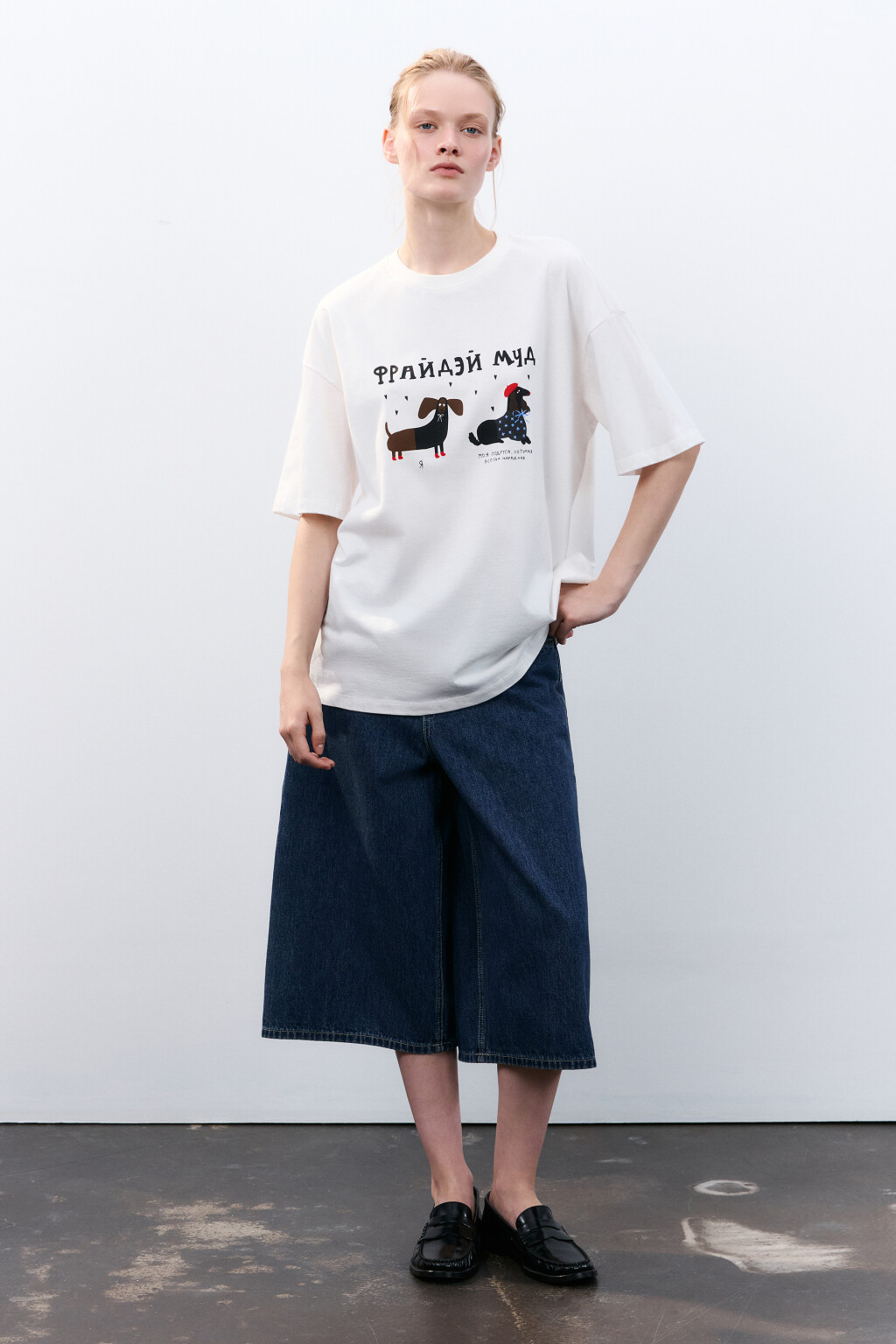 Футболка свободная с принтом - цвет белый - 4