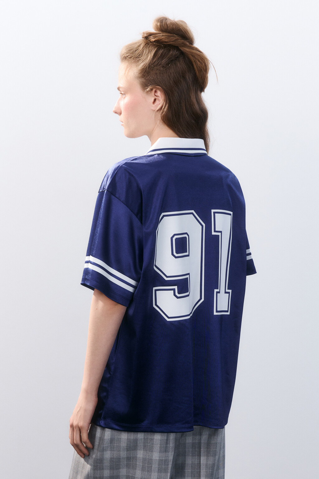 Футболка-поло oversize атласная - цвет синий - 3