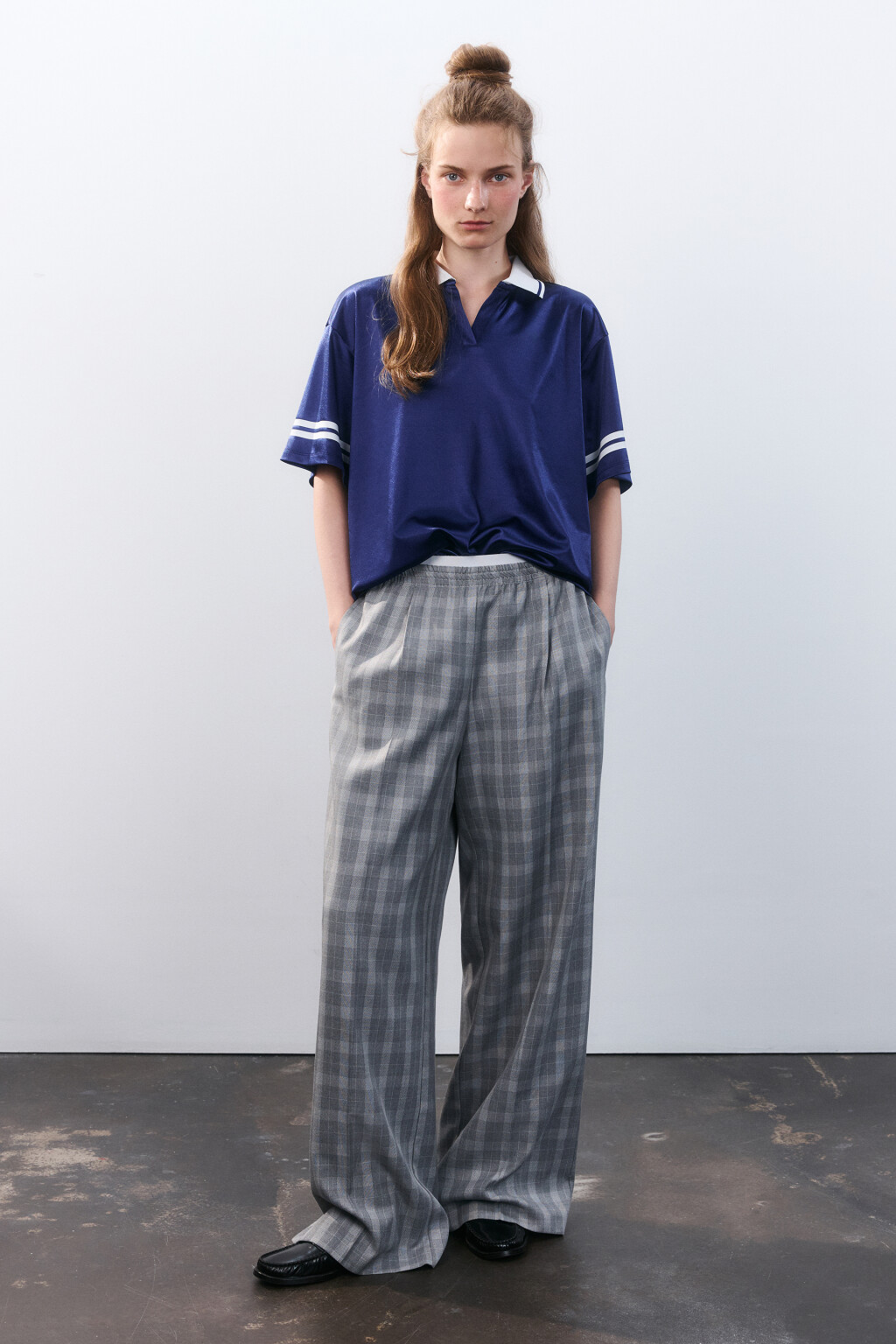 Футболка-поло oversize атласная - цвет синий - 4