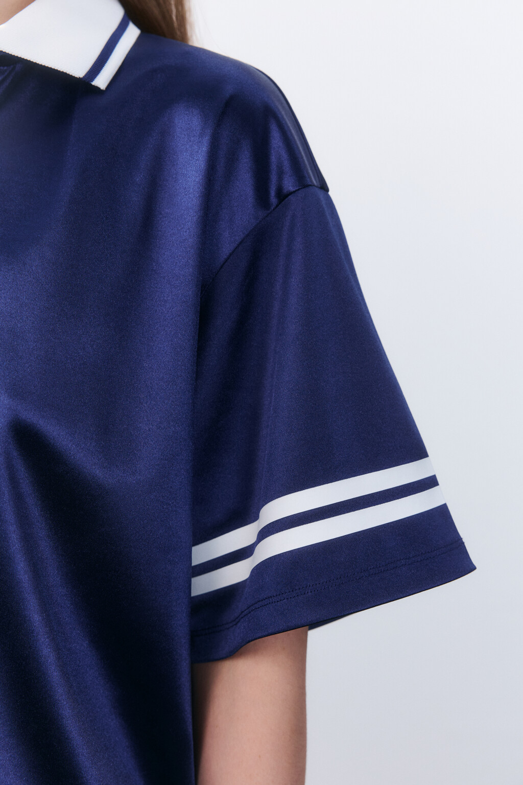 Футболка-поло oversize атласная - цвет синий - 6