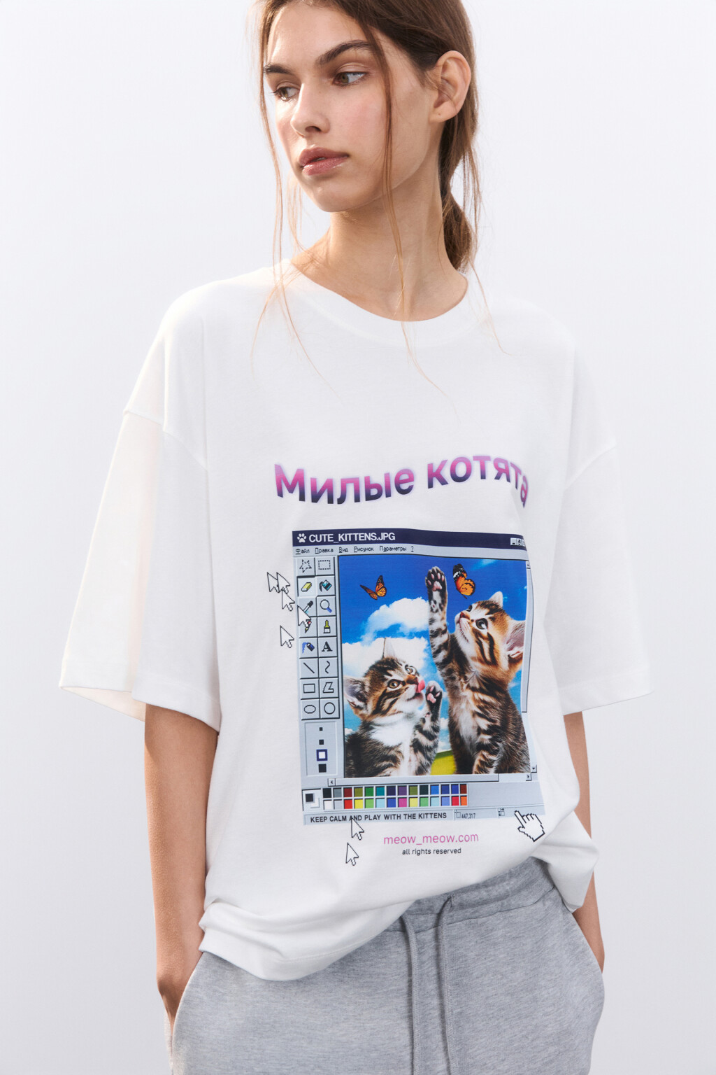 Футболка хлопковая с принтом - цвет белый - 1