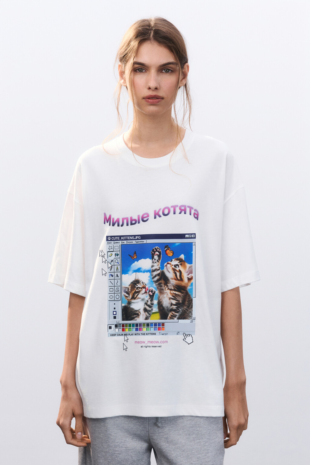 Футболка хлопковая с принтом - цвет белый - 2