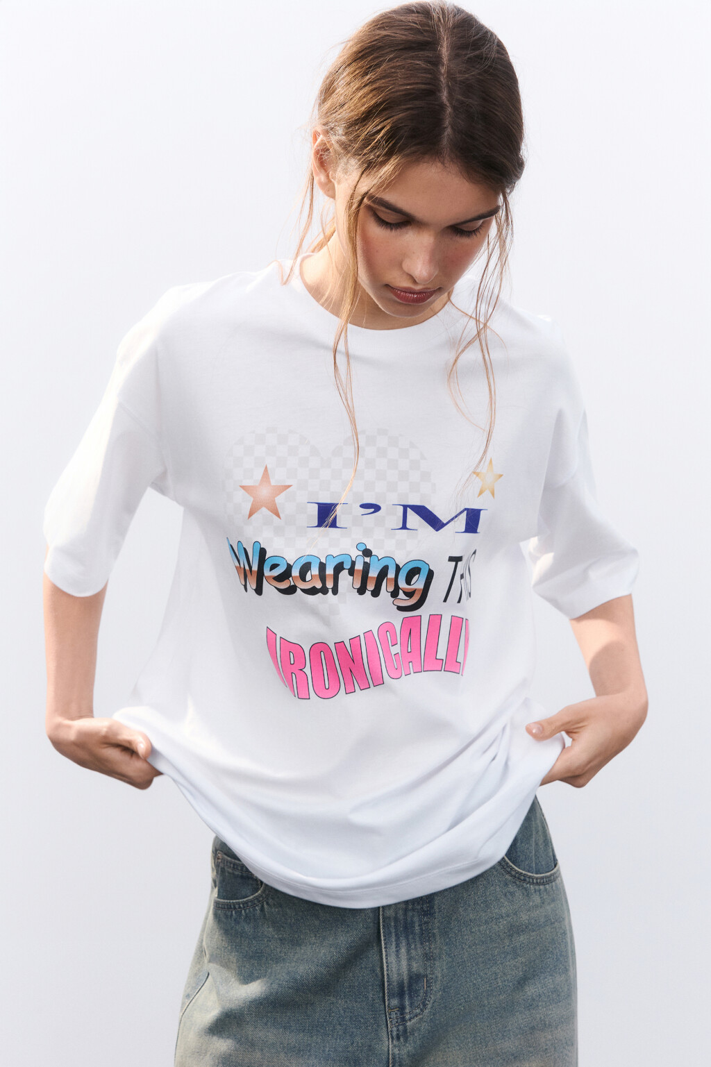 Футболка хлопковая с принтом - цвет белый - 1