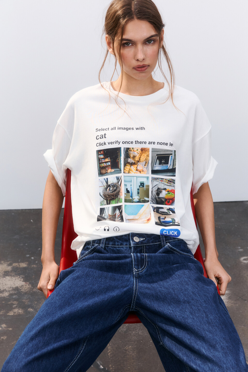 Футболка хлопковая с принтом - цвет белый - 1