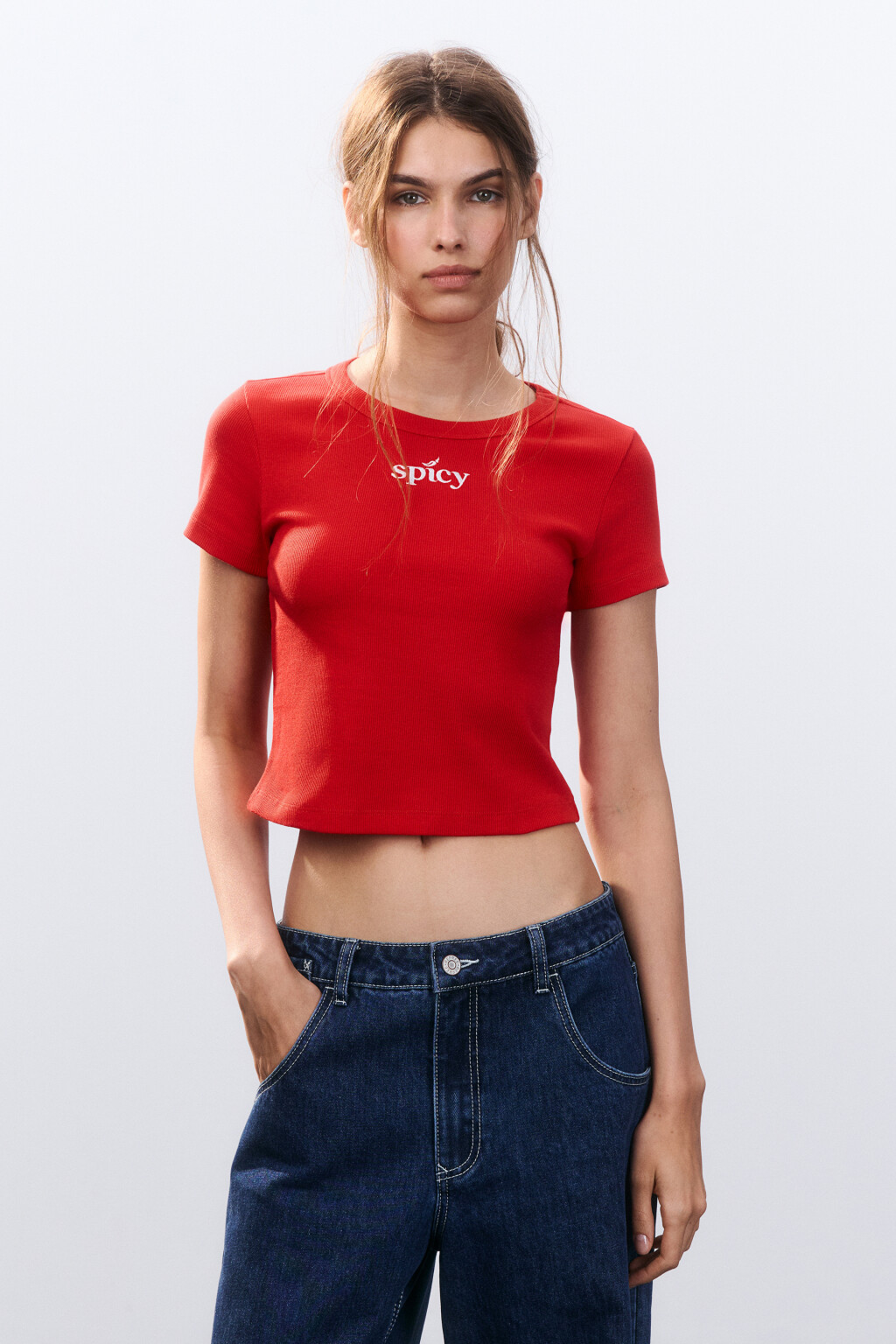 Футболка-топ с вышивкой - цвет красный - 1