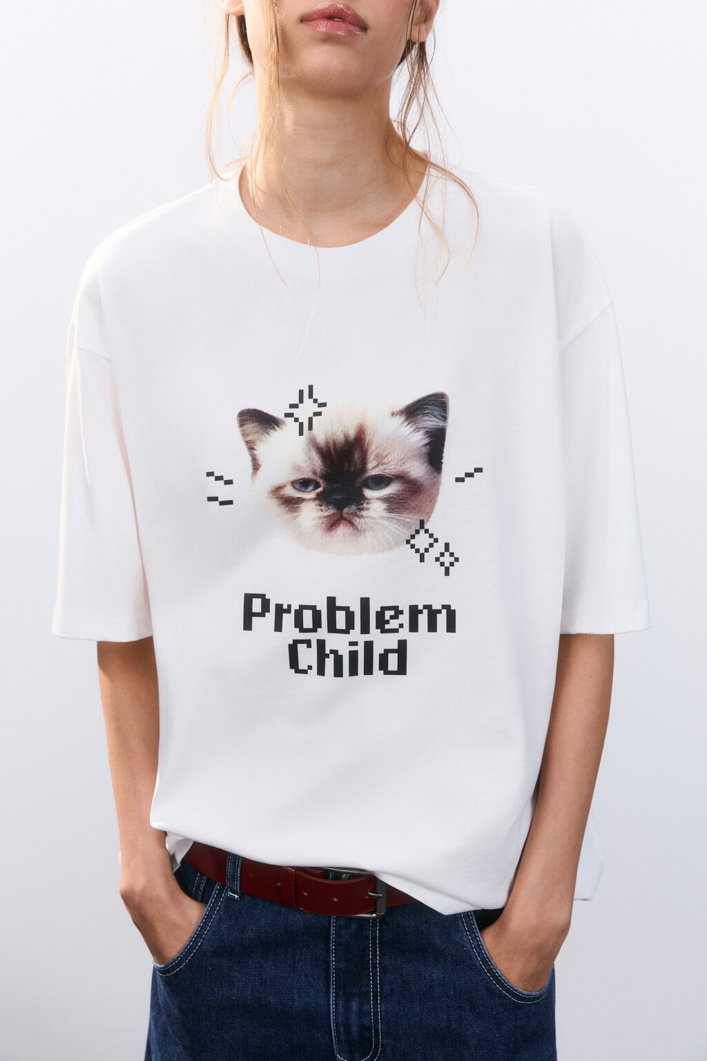 Футболка свободная с принтом - цвет белый - 1