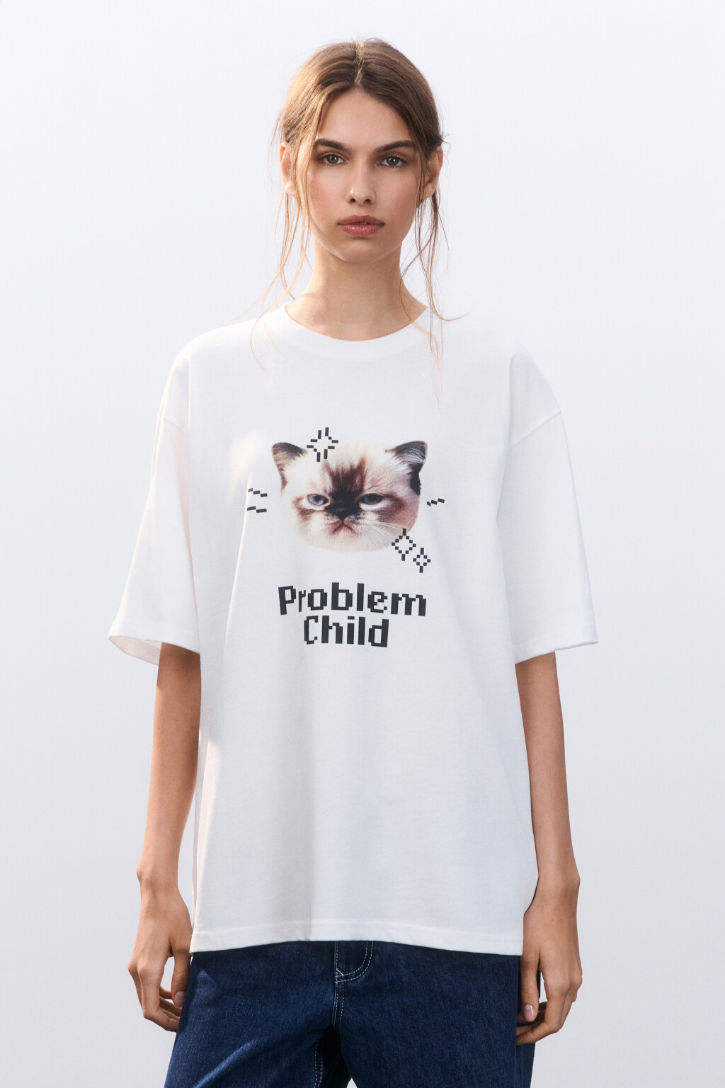 Футболка свободная с принтом - цвет белый - 2