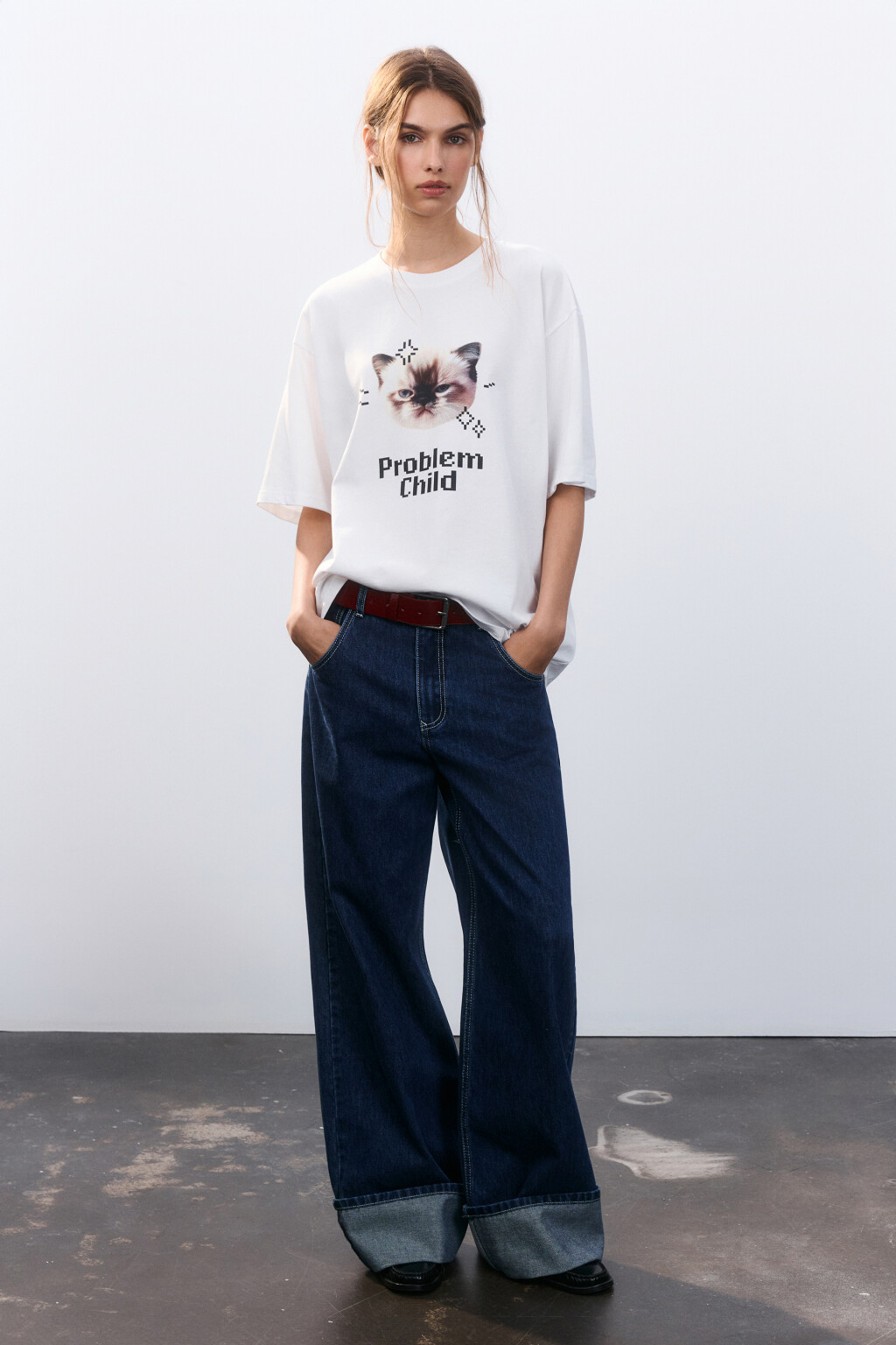 Футболка свободная с принтом - цвет белый - 4