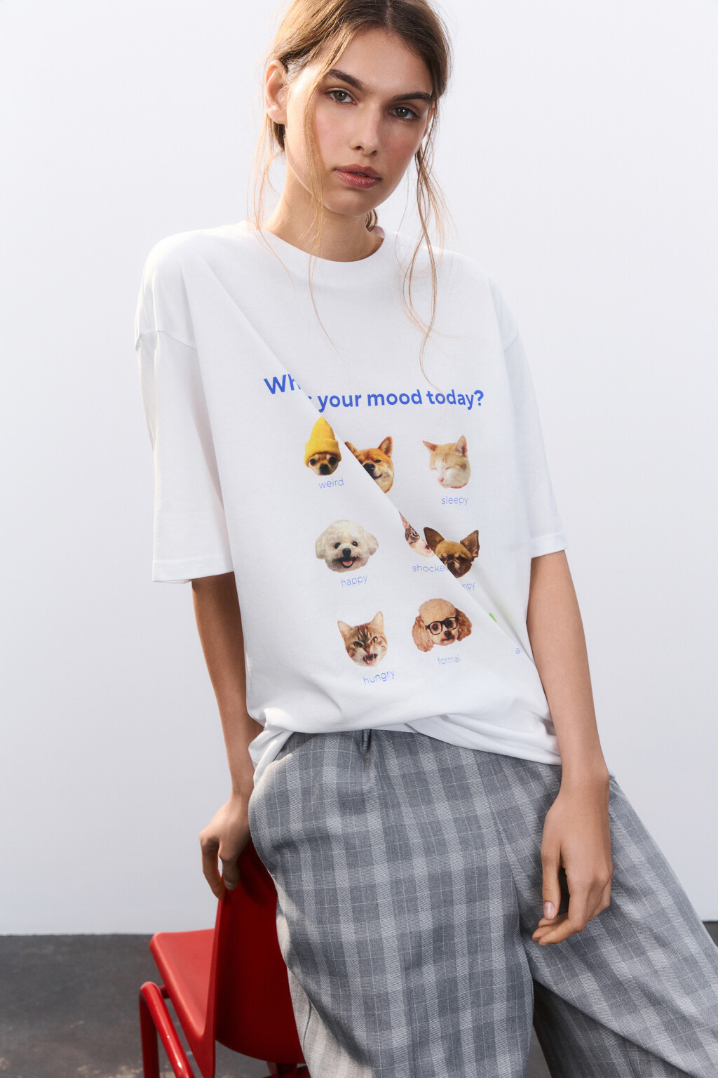Футболка свободная с принтом - цвет белый - 1