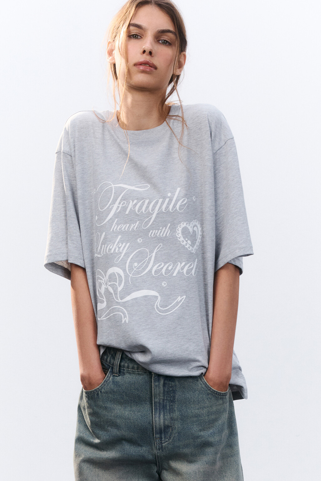 Футболка свободная с принтом - цвет серый - 2