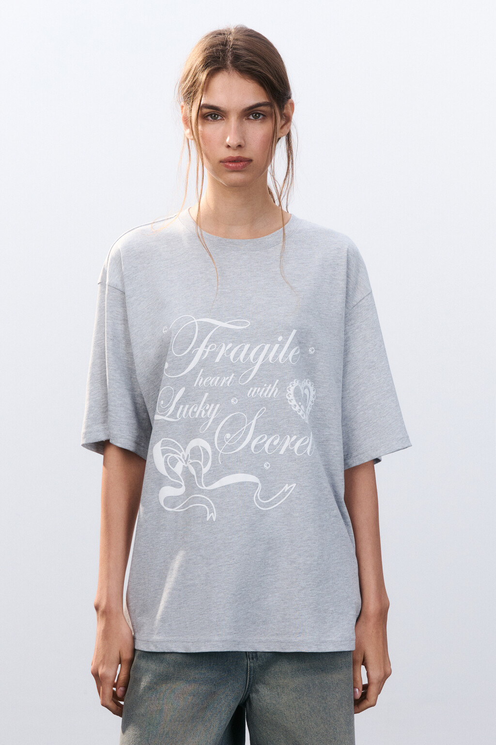 Футболка свободная с принтом - цвет серый - 3