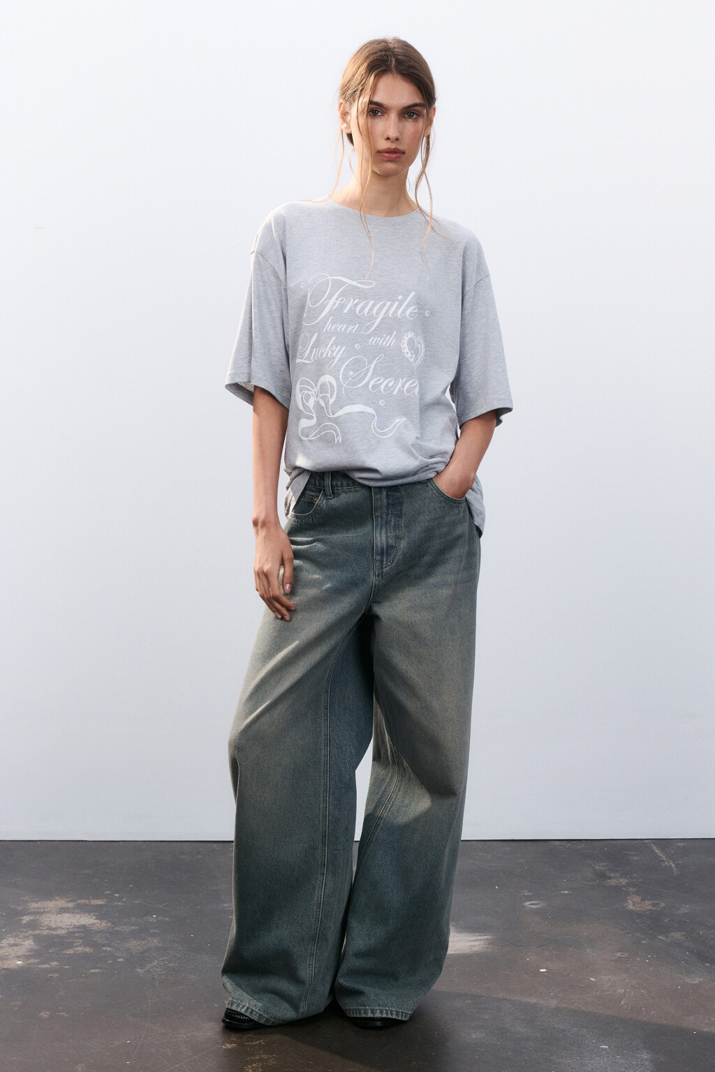 Футболка свободная с принтом - цвет серый - 5