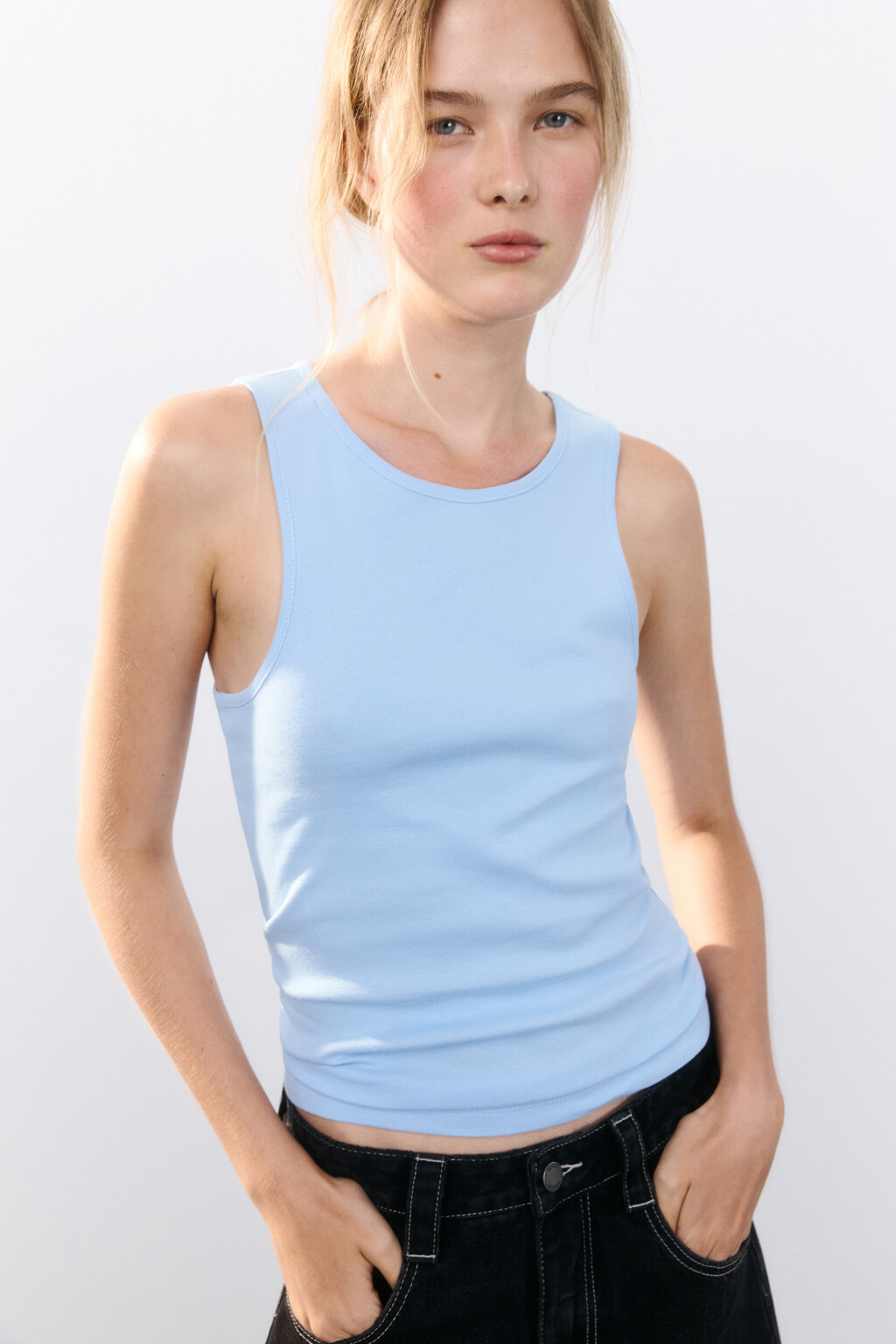 Майка из гладкого трикотажа - цвет голубой - 1