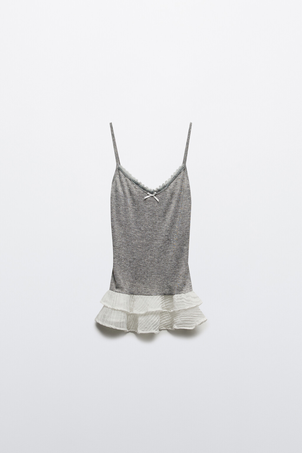 Майка с кружевом и оборками - цвет серый - 7